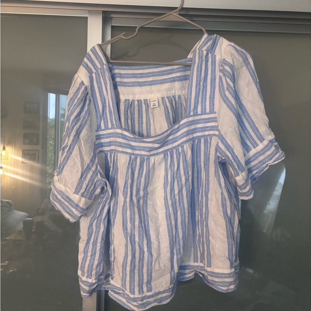 Old Navy Square Neck Shirt, White With Blue Stripes, Size XXL